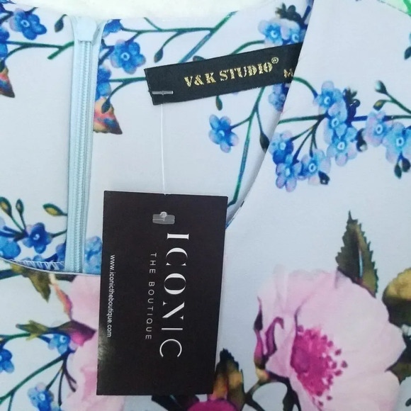 Iconic V&K Studio Floral Bodycon multicolor mini dress Women's size Medium - Picture 7 of 11